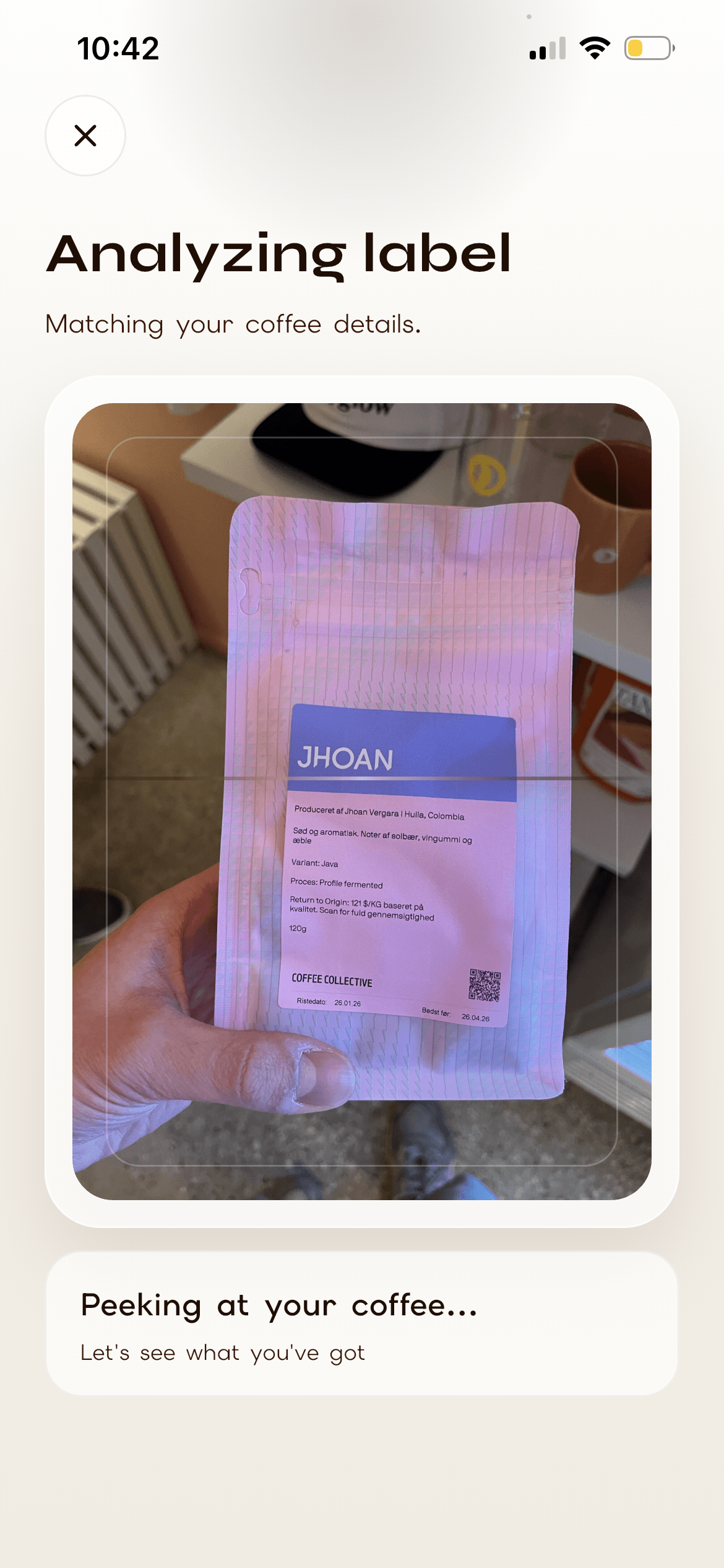 Analyzing a coffee bag label — matching coffee details